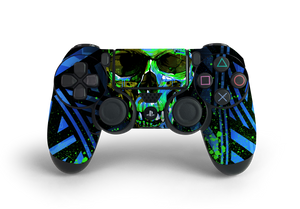 PS4 Controller Blue Cyber Skull Decal Kit