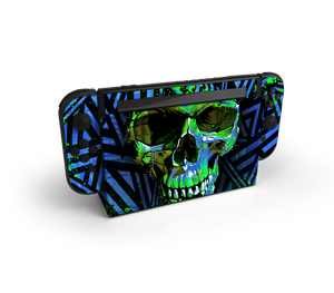 Nintendo Switch Blue Cyber Skull Skin Decal Kit